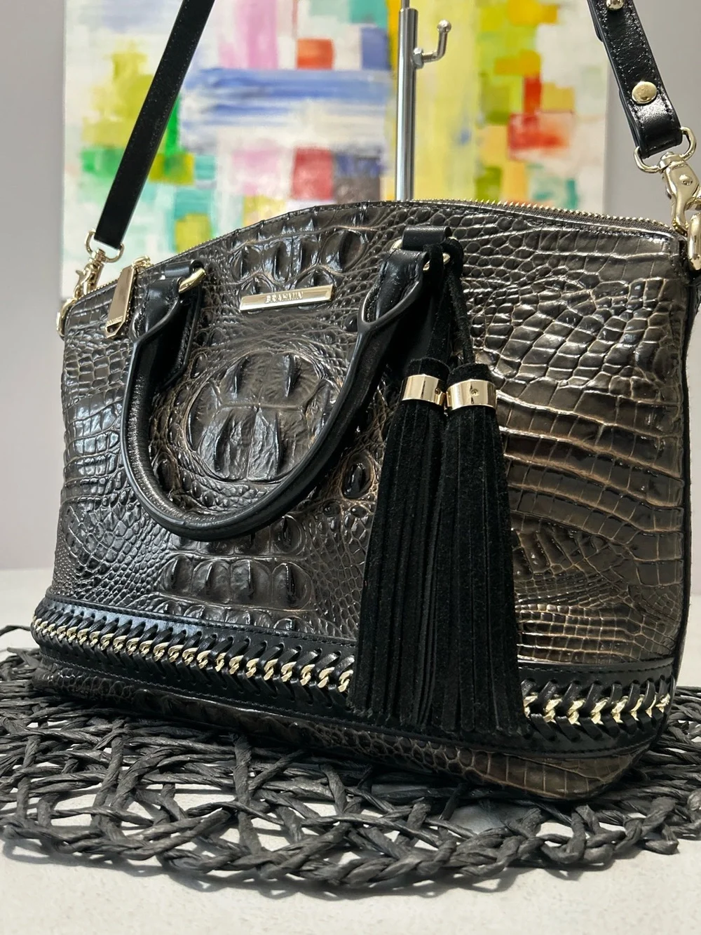 Brahmin Duxbury Graphite Aster Melbourne Leather Satchel